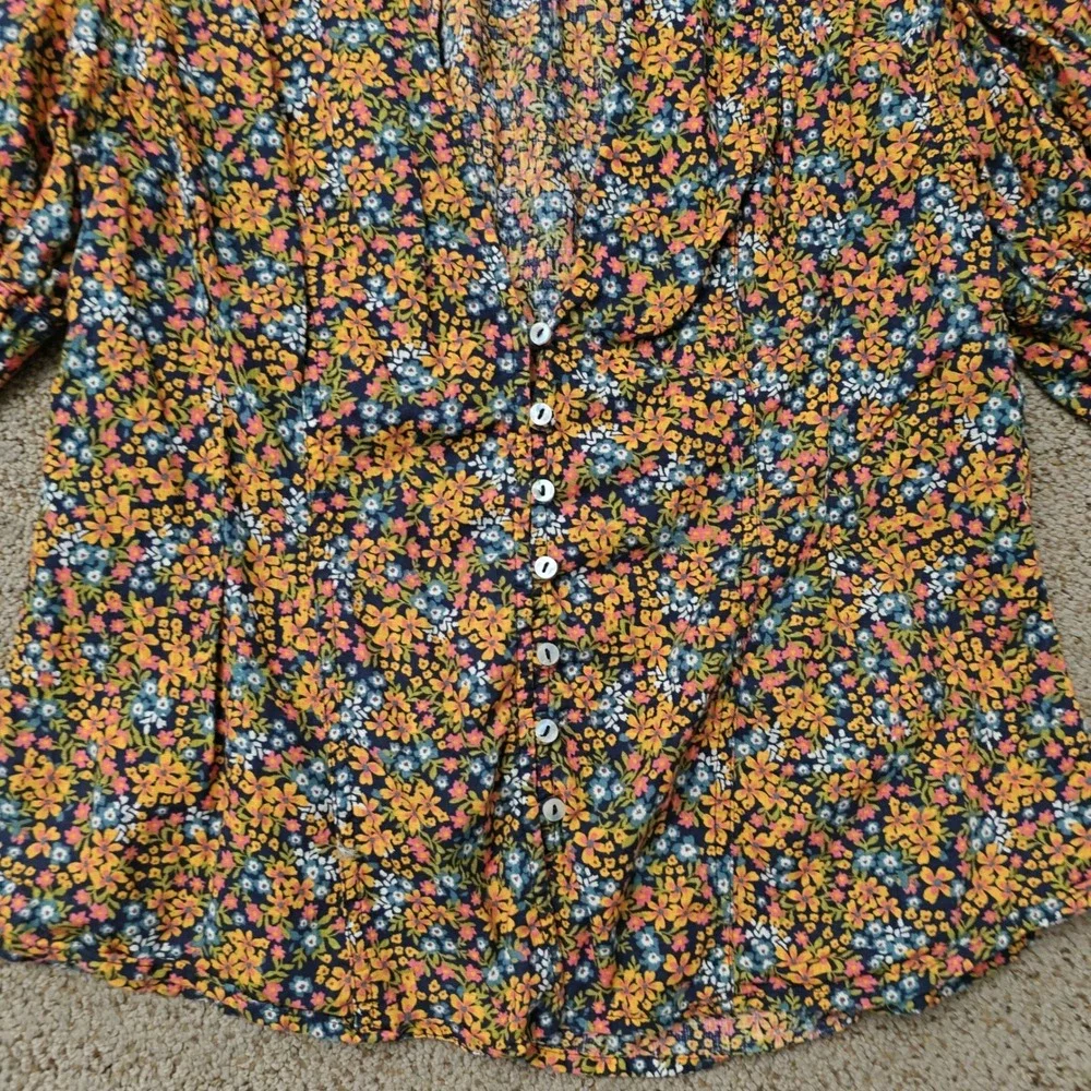 Free People Picnic Party Top Floral Button Front Puff Sleeve V-Neck Large L